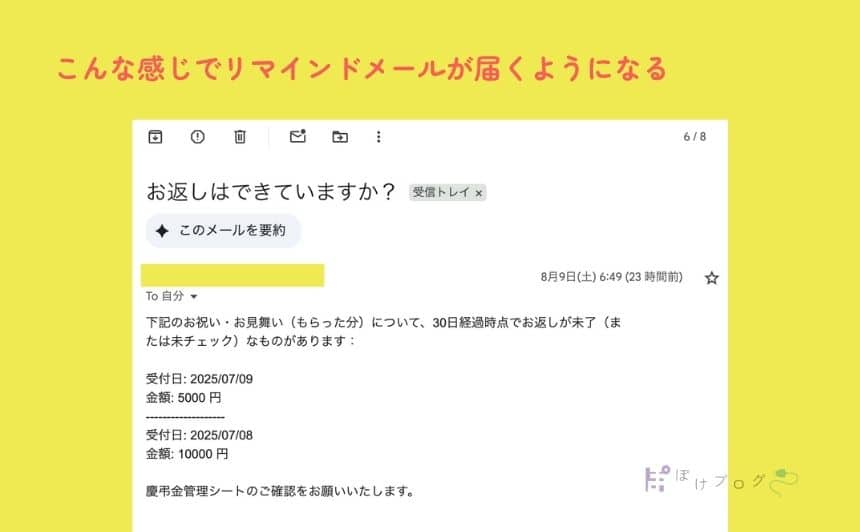 リマインドメールのイメージ画像