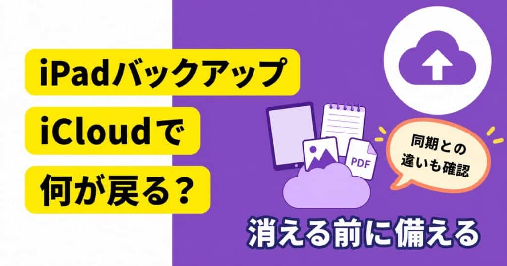 iPadバックアップでiCloudから何が戻るかを解説する記事のアイキャッチ