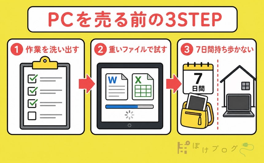 PCを売る前に作業を洗い出し重いファイルを試して7日間検証する3ステップ