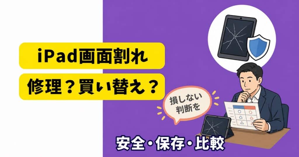画面が割れたiPadを修理するか買い替えるか比較する会社員