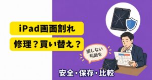 画面が割れたiPadを修理するか買い替えるか比較する会社員