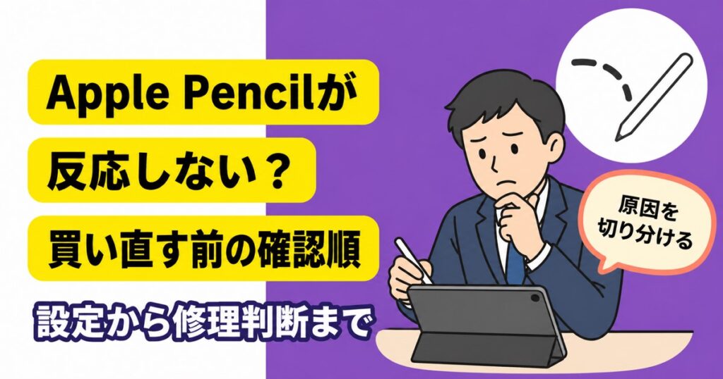 Apple Pencilが反応しない時に買い直す前の確認順を示すアイキャッチ