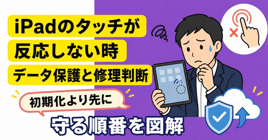 iPadのタッチが反応しない時にデータを守り修理を判断する手順のアイキャッチ