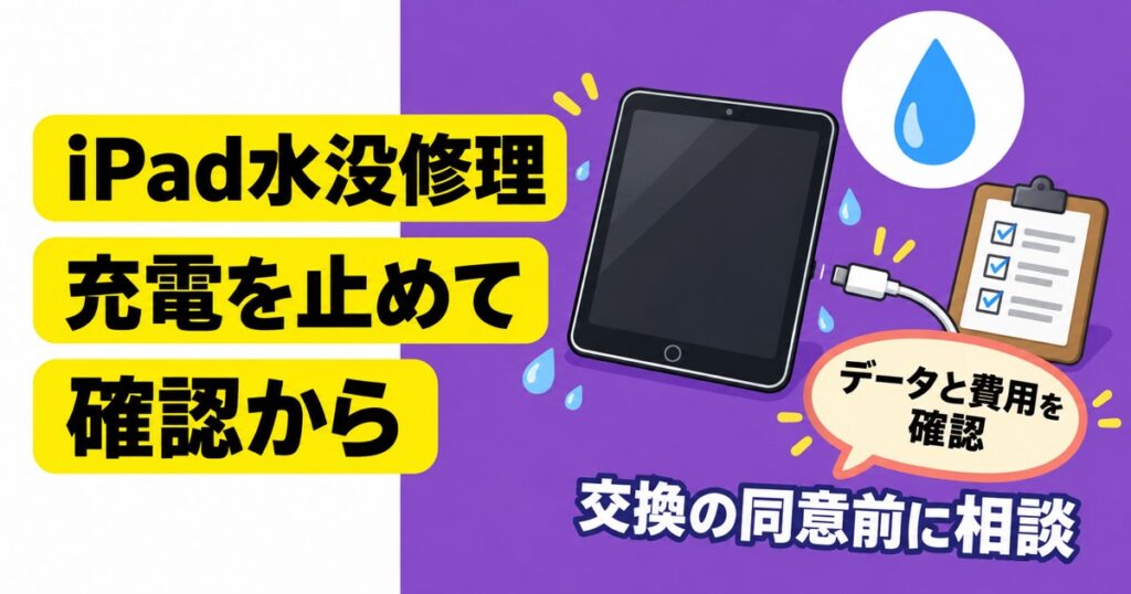 iPadの水没修理で充電を止め、データと費用を確認し交換の同意前に相談する